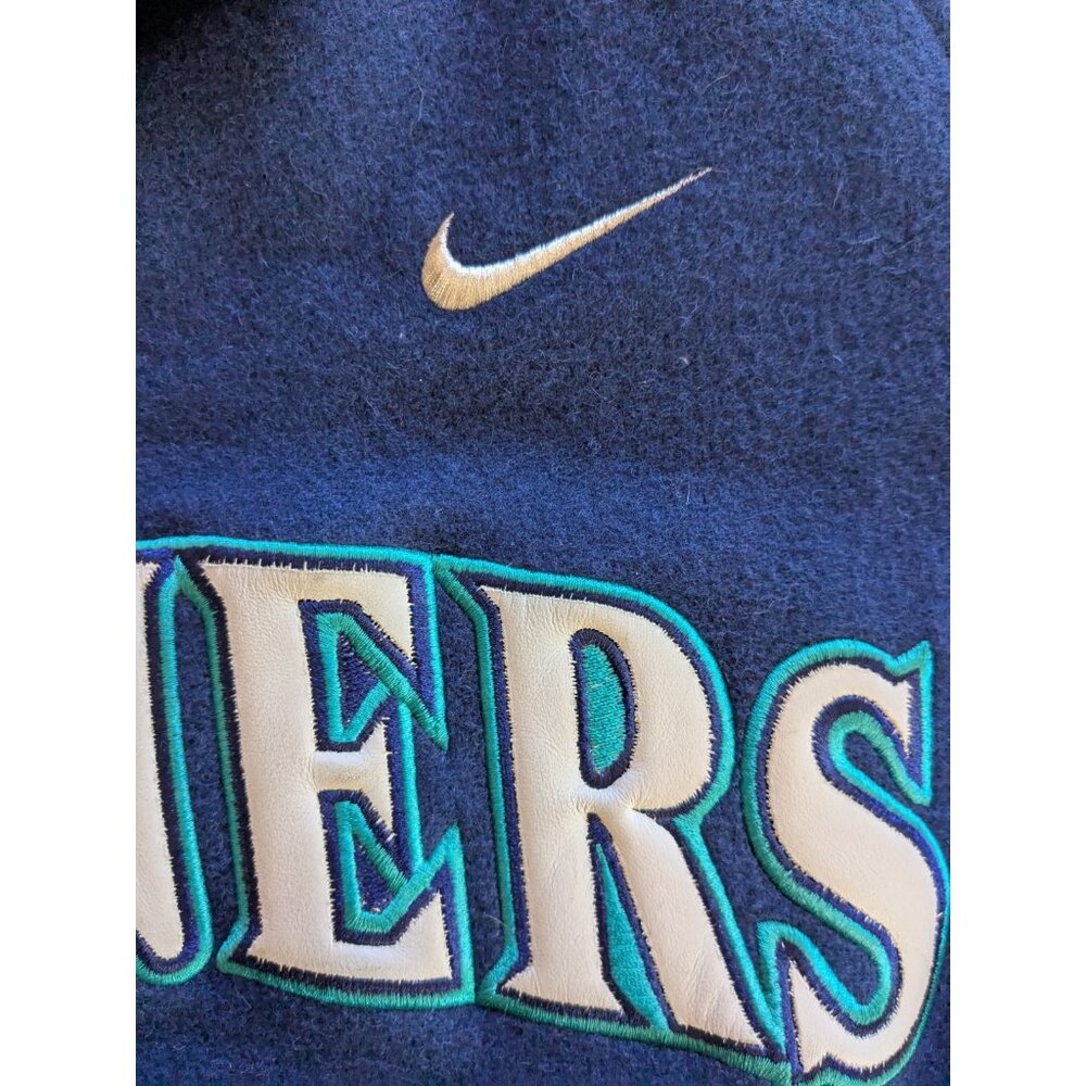 Vintage 90s Seattle Mariners NIKE Leather & Wool Baseball Varsity Jacket Mens XL - Picture 10 of 16